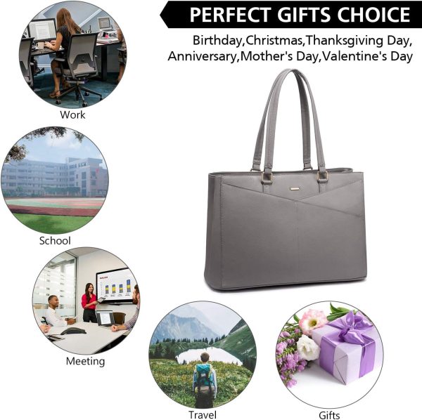 LOVEVOOK Laptop Tote Bag for Women 15.6 Inch Waterproof Leather Computer Bags Business Office Work Briefcase Black - Image 130