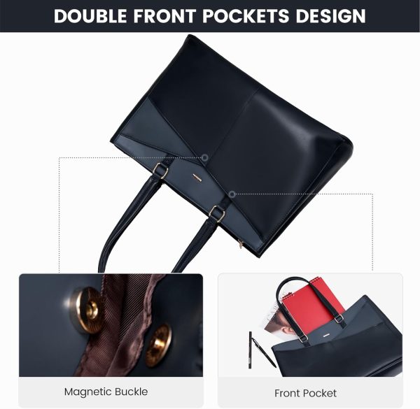 LOVEVOOK Laptop Tote Bag for Women 15.6 Inch Waterproof Leather Computer Bags Business Office Work Briefcase Black - Image 132