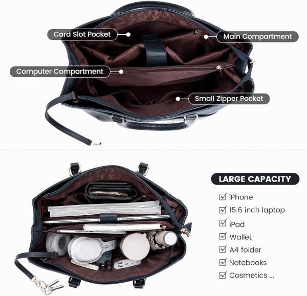 LOVEVOOK Laptop Tote Bag for Women 15.6 Inch Waterproof Leather Computer Bags Business Office Work Briefcase Black - Image 134