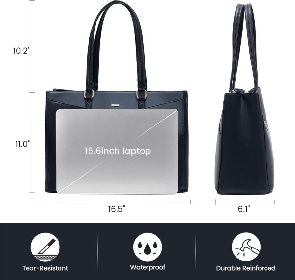 LOVEVOOK Laptop Tote Bag for Women 15.6 Inch Waterproof Leather Computer Bags Business Office Work Briefcase Black - Image 135