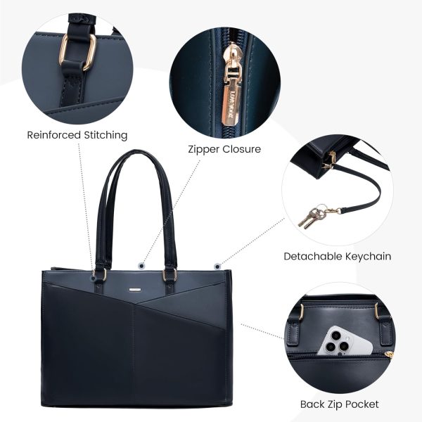 LOVEVOOK Laptop Tote Bag for Women 15.6 Inch Waterproof Leather Computer Bags Business Office Work Briefcase Black - Image 136