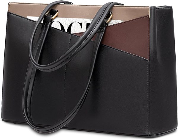 LOVEVOOK Laptop Tote Bag for Women 15.6 Inch Waterproof Leather Computer Bags Business Office Work Briefcase Black - Image 138