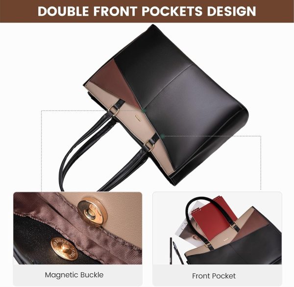 LOVEVOOK Laptop Tote Bag for Women 15.6 Inch Waterproof Leather Computer Bags Business Office Work Briefcase Black - Image 139