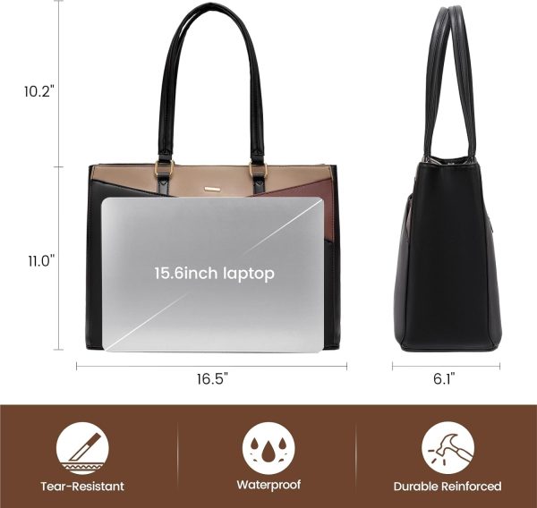 LOVEVOOK Laptop Tote Bag for Women 15.6 Inch Waterproof Leather Computer Bags Business Office Work Briefcase Black - Image 142