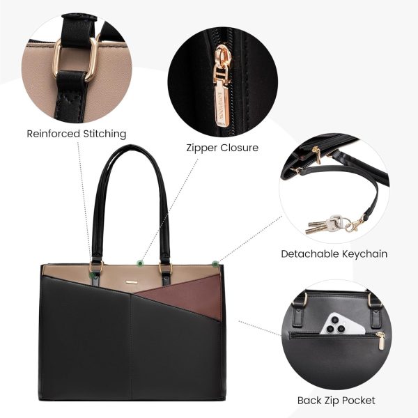 LOVEVOOK Laptop Tote Bag for Women 15.6 Inch Waterproof Leather Computer Bags Business Office Work Briefcase Black - Image 143