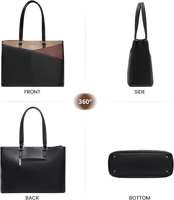 LOVEVOOK Laptop Tote Bag for Women 15.6 Inch Waterproof Leather Computer Bags Business Office Work Briefcase Black - Image 144