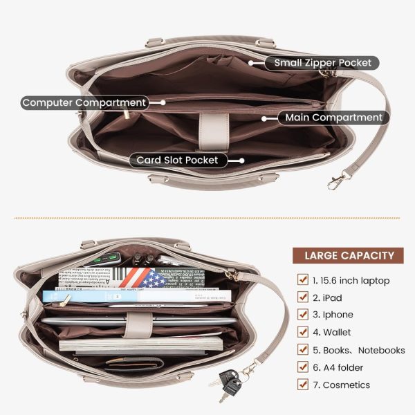 LOVEVOOK Laptop Tote Bag for Women 15.6 Inch Waterproof Leather Computer Bags Business Office Work Briefcase Black - Image 148