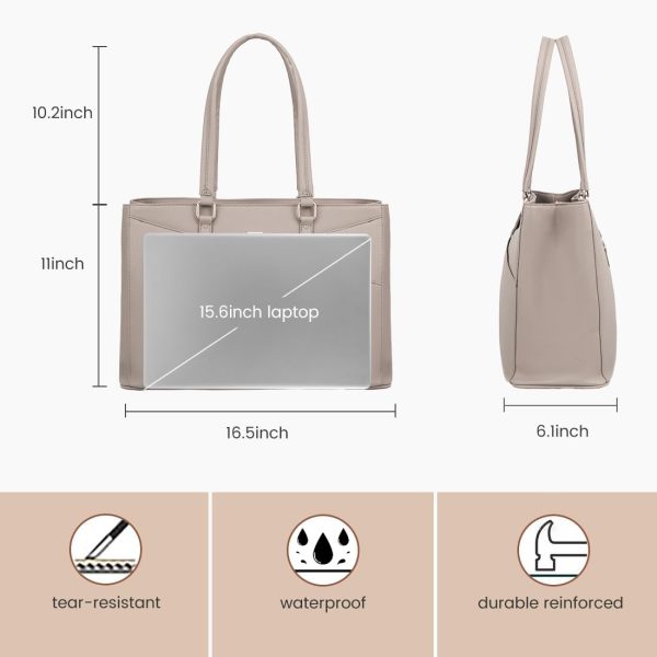 LOVEVOOK Laptop Tote Bag for Women 15.6 Inch Waterproof Leather Computer Bags Business Office Work Briefcase Black - Image 149