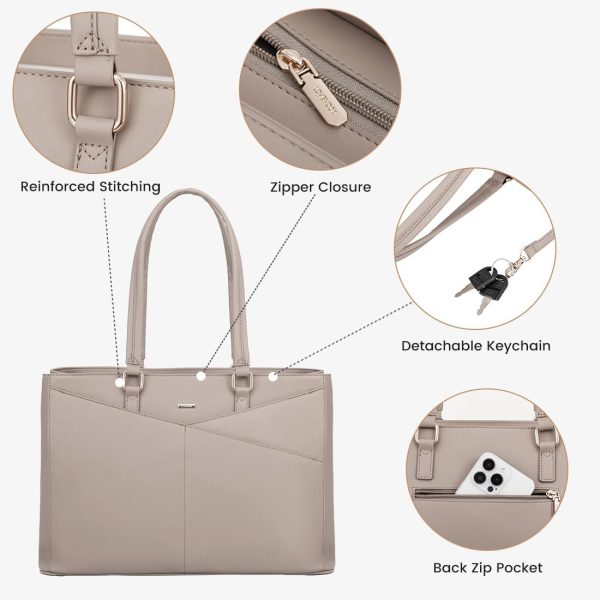 LOVEVOOK Laptop Tote Bag for Women 15.6 Inch Waterproof Leather Computer Bags Business Office Work Briefcase Black - Image 150