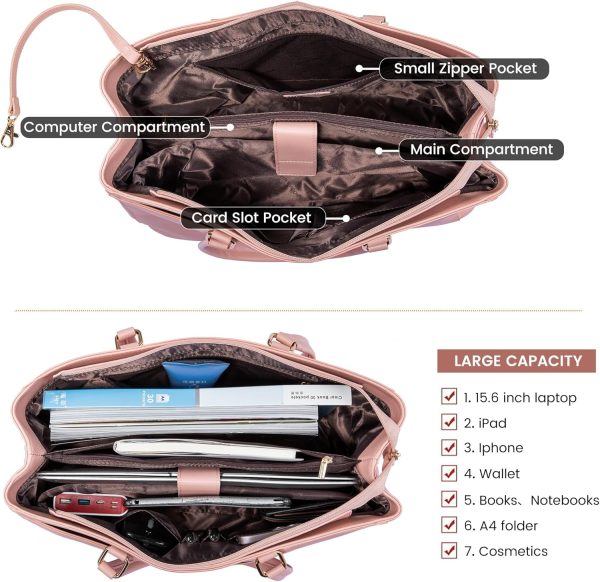 LOVEVOOK Laptop Tote Bag for Women 15.6 Inch Waterproof Leather Computer Bags Business Office Work Briefcase Black - Image 156