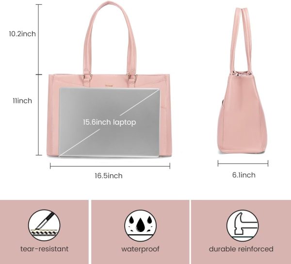 LOVEVOOK Laptop Tote Bag for Women 15.6 Inch Waterproof Leather Computer Bags Business Office Work Briefcase Black - Image 157