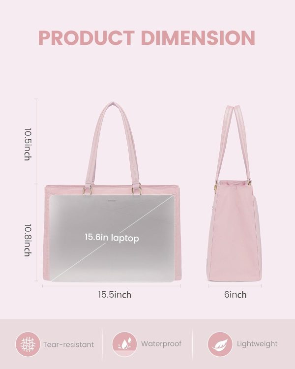 LOVEVOOK Laptop Tote Bag for Women 15.6 Inch Waterproof Leather Computer Bags Business Office Work Briefcase Black - Image 164