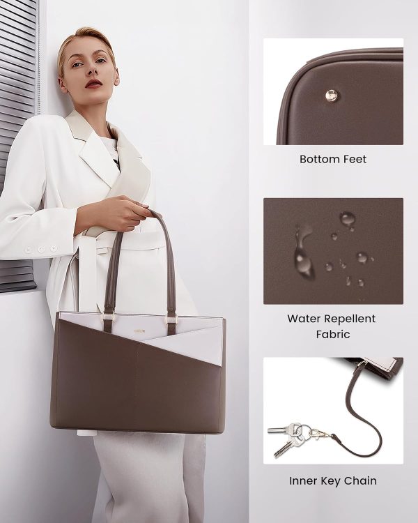 LOVEVOOK Laptop Tote Bag for Women 15.6 Inch Waterproof Leather Computer Bags Business Office Work Briefcase Black - Image 170