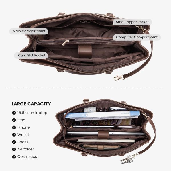 LOVEVOOK Laptop Tote Bag for Women 15.6 Inch Waterproof Leather Computer Bags Business Office Work Briefcase Black - Image 171