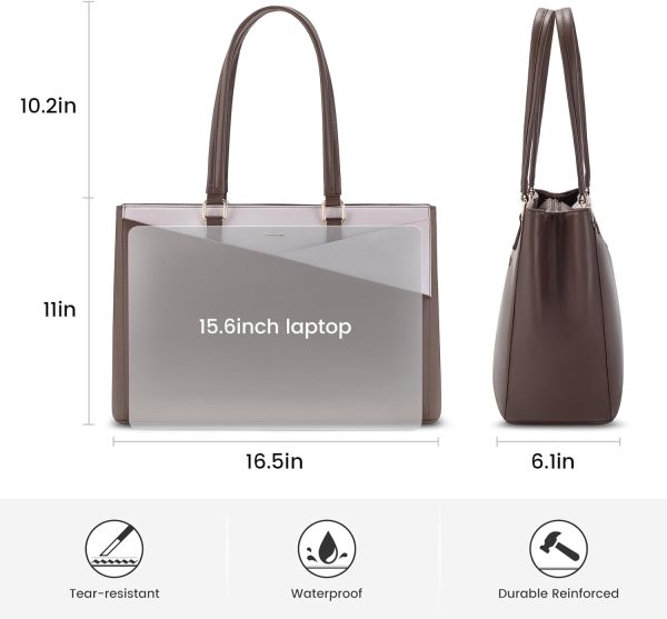 LOVEVOOK Laptop Tote Bag for Women 15.6 Inch Waterproof Leather Computer Bags Business Office Work Briefcase Black - Image 172