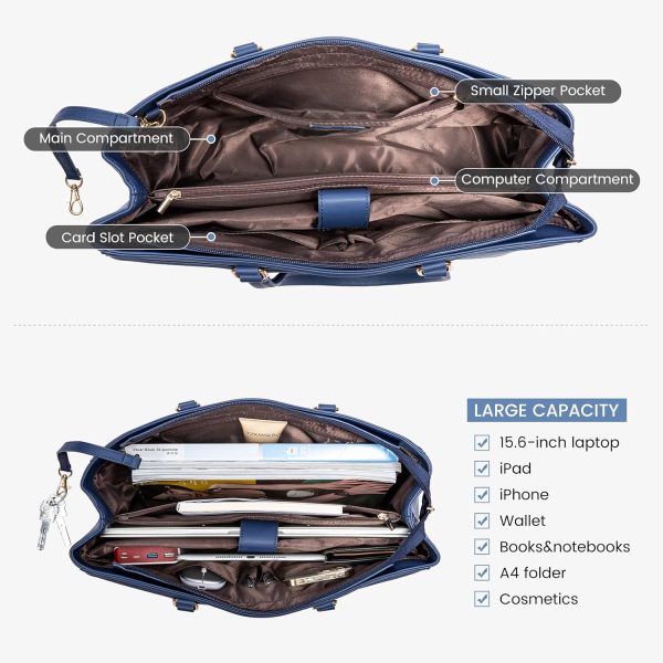 LOVEVOOK Laptop Tote Bag for Women 15.6 Inch Waterproof Leather Computer Bags Business Office Work Briefcase Black - Image 176