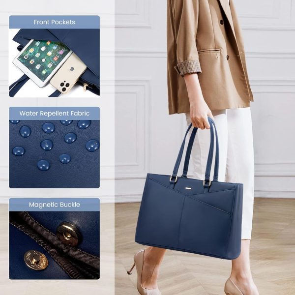 LOVEVOOK Laptop Tote Bag for Women 15.6 Inch Waterproof Leather Computer Bags Business Office Work Briefcase Black - Image 177