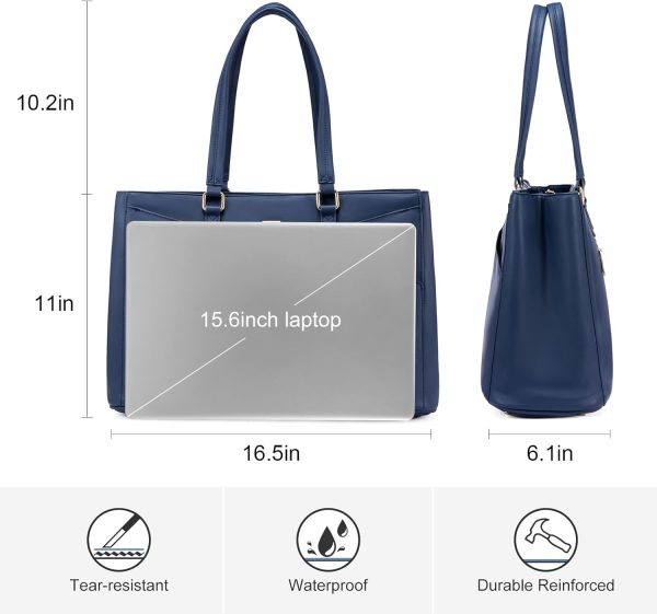 LOVEVOOK Laptop Tote Bag for Women 15.6 Inch Waterproof Leather Computer Bags Business Office Work Briefcase Black - Image 178