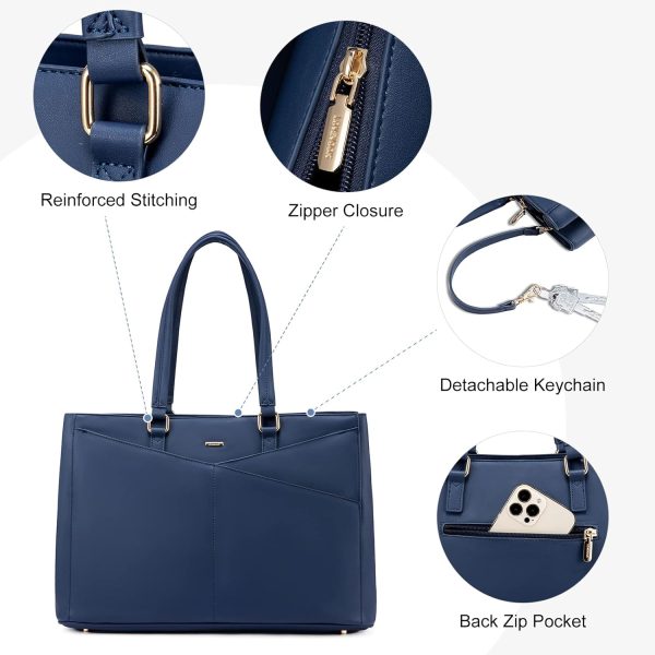 LOVEVOOK Laptop Tote Bag for Women 15.6 Inch Waterproof Leather Computer Bags Business Office Work Briefcase Black - Image 179