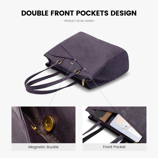 LOVEVOOK Laptop Tote Bag for Women 15.6 Inch Waterproof Leather Computer Bags Business Office Work Briefcase Black - Image 184