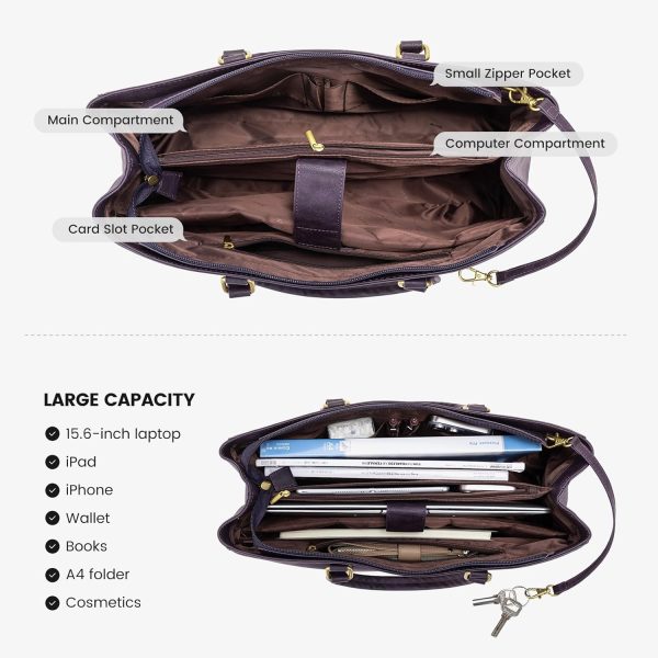 LOVEVOOK Laptop Tote Bag for Women 15.6 Inch Waterproof Leather Computer Bags Business Office Work Briefcase Black - Image 185