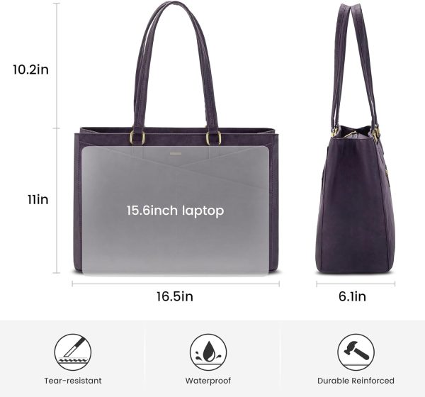 LOVEVOOK Laptop Tote Bag for Women 15.6 Inch Waterproof Leather Computer Bags Business Office Work Briefcase Black - Image 186
