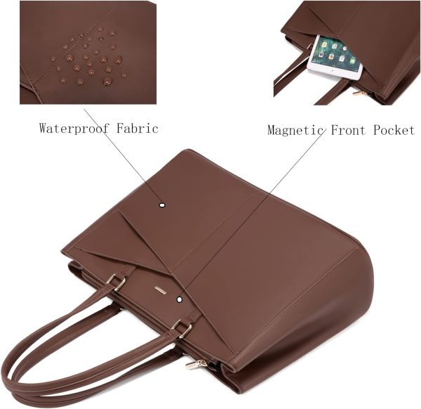 LOVEVOOK Laptop Tote Bag for Women 15.6 Inch Waterproof Leather Computer Bags Business Office Work Briefcase Black - Image 190