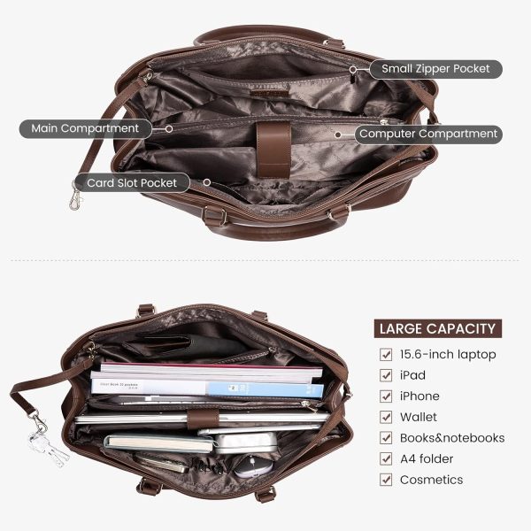 LOVEVOOK Laptop Tote Bag for Women 15.6 Inch Waterproof Leather Computer Bags Business Office Work Briefcase Black - Image 193