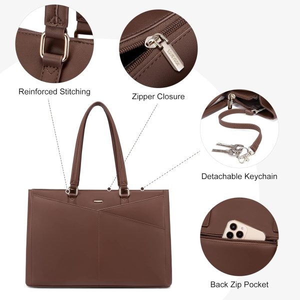 LOVEVOOK Laptop Tote Bag for Women 15.6 Inch Waterproof Leather Computer Bags Business Office Work Briefcase Black - Image 195