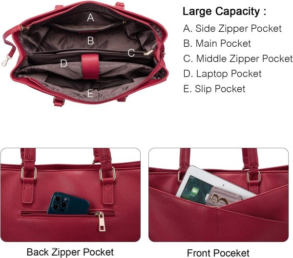 LOVEVOOK Laptop Tote Bag for Women 15.6 Inch Waterproof Leather Computer Bags Business Office Work Briefcase Black - Image 197