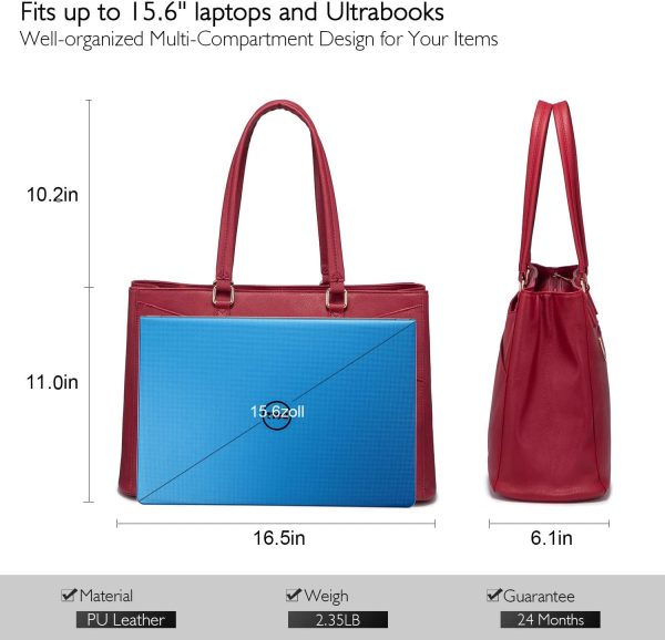 LOVEVOOK Laptop Tote Bag for Women 15.6 Inch Waterproof Leather Computer Bags Business Office Work Briefcase Black - Image 199
