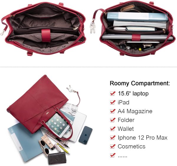 LOVEVOOK Laptop Tote Bag for Women 15.6 Inch Waterproof Leather Computer Bags Business Office Work Briefcase Black - Image 201