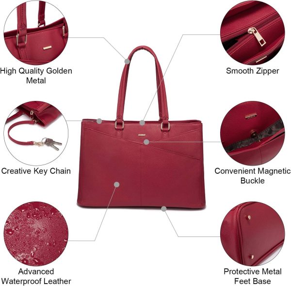 LOVEVOOK Laptop Tote Bag for Women 15.6 Inch Waterproof Leather Computer Bags Business Office Work Briefcase Black - Image 202