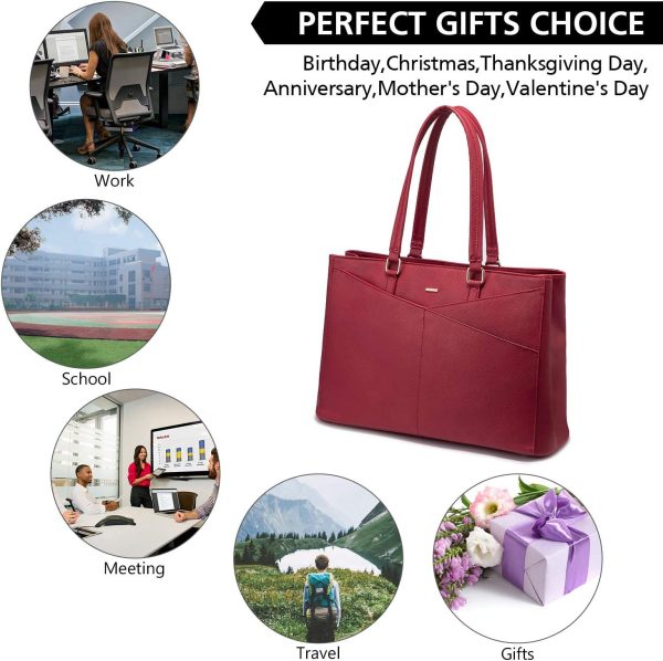 LOVEVOOK Laptop Tote Bag for Women 15.6 Inch Waterproof Leather Computer Bags Business Office Work Briefcase Black - Image 204