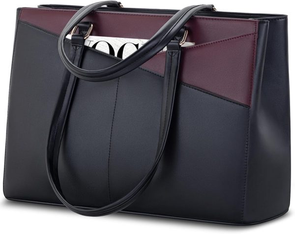 LOVEVOOK Laptop Tote Bag for Women 15.6 Inch Waterproof Leather Computer Bags Business Office Work Briefcase Black - Image 205