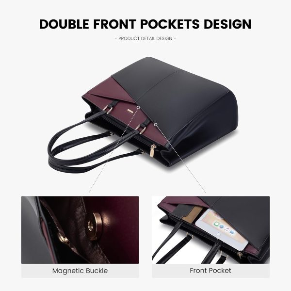 LOVEVOOK Laptop Tote Bag for Women 15.6 Inch Waterproof Leather Computer Bags Business Office Work Briefcase Black - Image 207