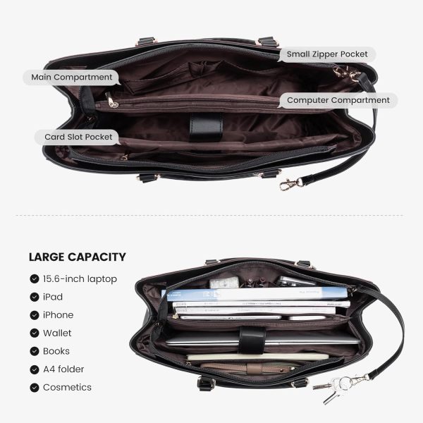 LOVEVOOK Laptop Tote Bag for Women 15.6 Inch Waterproof Leather Computer Bags Business Office Work Briefcase Black - Image 208
