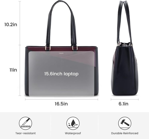 LOVEVOOK Laptop Tote Bag for Women 15.6 Inch Waterproof Leather Computer Bags Business Office Work Briefcase Black - Image 209