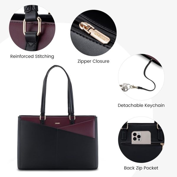 LOVEVOOK Laptop Tote Bag for Women 15.6 Inch Waterproof Leather Computer Bags Business Office Work Briefcase Black - Image 210