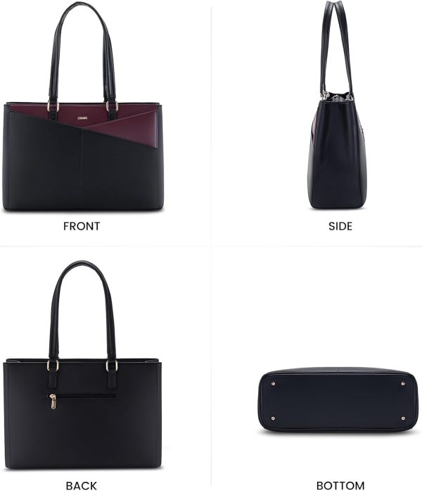 LOVEVOOK Laptop Tote Bag for Women 15.6 Inch Waterproof Leather Computer Bags Business Office Work Briefcase Black - Image 211