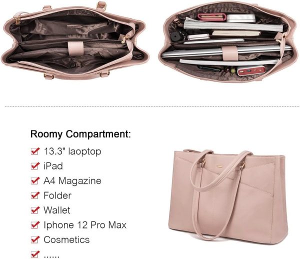 LOVEVOOK Laptop Tote Bag for Women 15.6 Inch Waterproof Leather Computer Bags Business Office Work Briefcase Black - Image 214