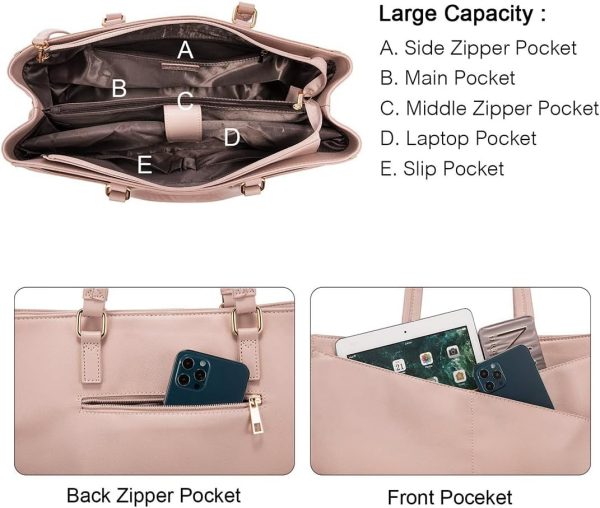 LOVEVOOK Laptop Tote Bag for Women 15.6 Inch Waterproof Leather Computer Bags Business Office Work Briefcase Black - Image 217