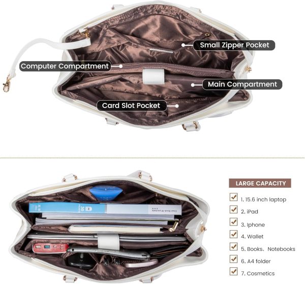 LOVEVOOK Laptop Tote Bag for Women 15.6 Inch Waterproof Leather Computer Bags Business Office Work Briefcase Black - Image 222
