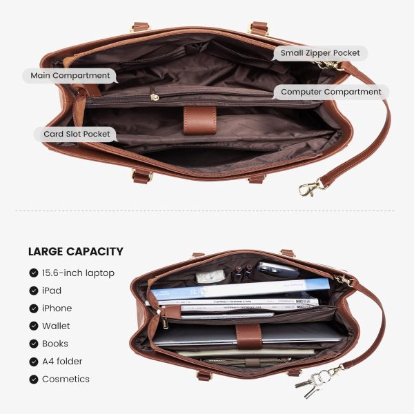 LOVEVOOK Laptop Tote Bag for Women 15.6 Inch Waterproof Leather Computer Bags Business Office Work Briefcase Black - Image 229