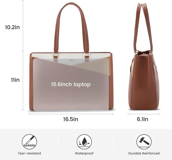 LOVEVOOK Laptop Tote Bag for Women 15.6 Inch Waterproof Leather Computer Bags Business Office Work Briefcase Black - Image 230