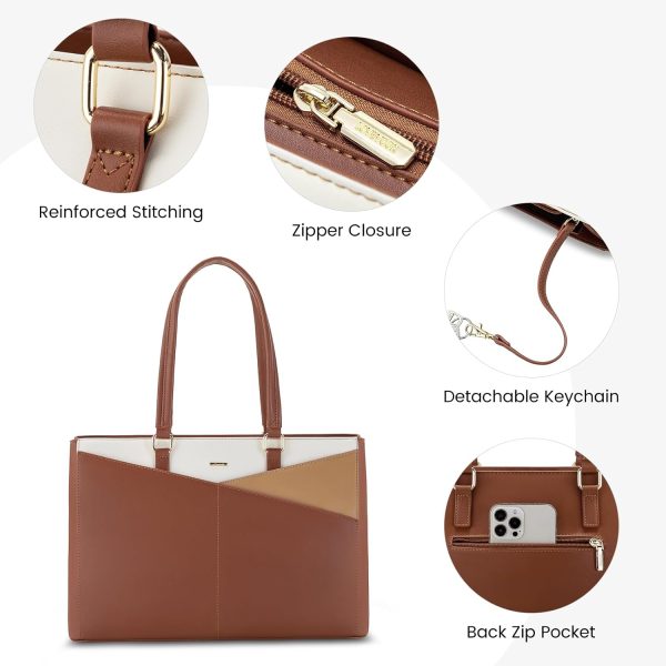 LOVEVOOK Laptop Tote Bag for Women 15.6 Inch Waterproof Leather Computer Bags Business Office Work Briefcase Black - Image 231
