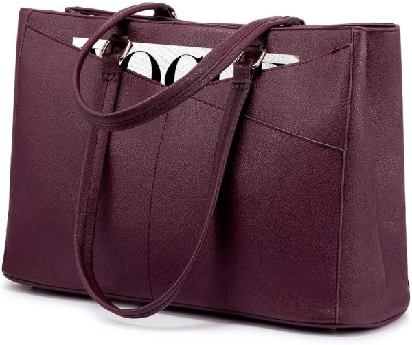 LOVEVOOK Laptop Tote Bag for Women 15.6 Inch Waterproof Leather Computer Bags Business Office Work Briefcase Black - Image 233