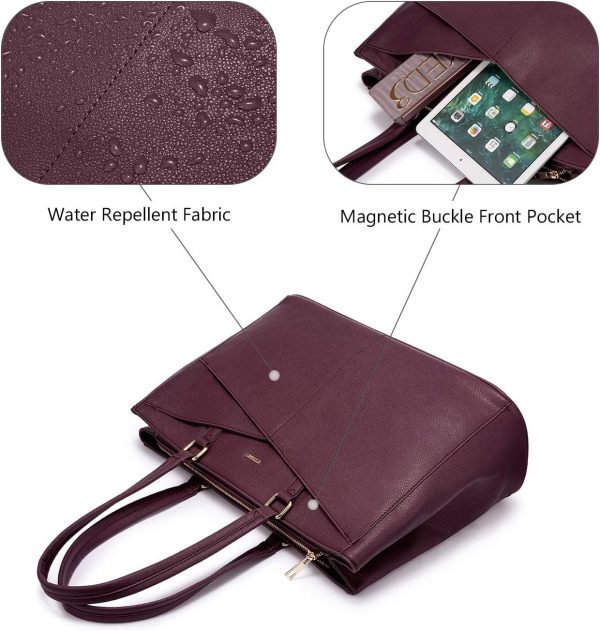 LOVEVOOK Laptop Tote Bag for Women 15.6 Inch Waterproof Leather Computer Bags Business Office Work Briefcase Black - Image 234
