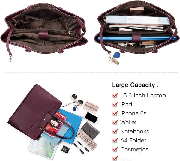 LOVEVOOK Laptop Tote Bag for Women 15.6 Inch Waterproof Leather Computer Bags Business Office Work Briefcase Black - Image 236