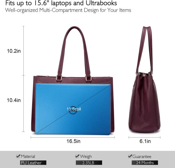 LOVEVOOK Laptop Tote Bag for Women 15.6 Inch Waterproof Leather Computer Bags Business Office Work Briefcase Black - Image 238